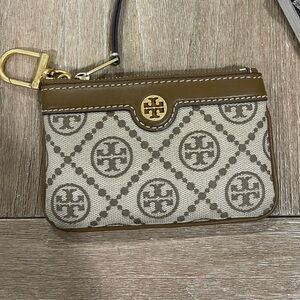 Tory Burch Tan and Cream Logo Wristlet